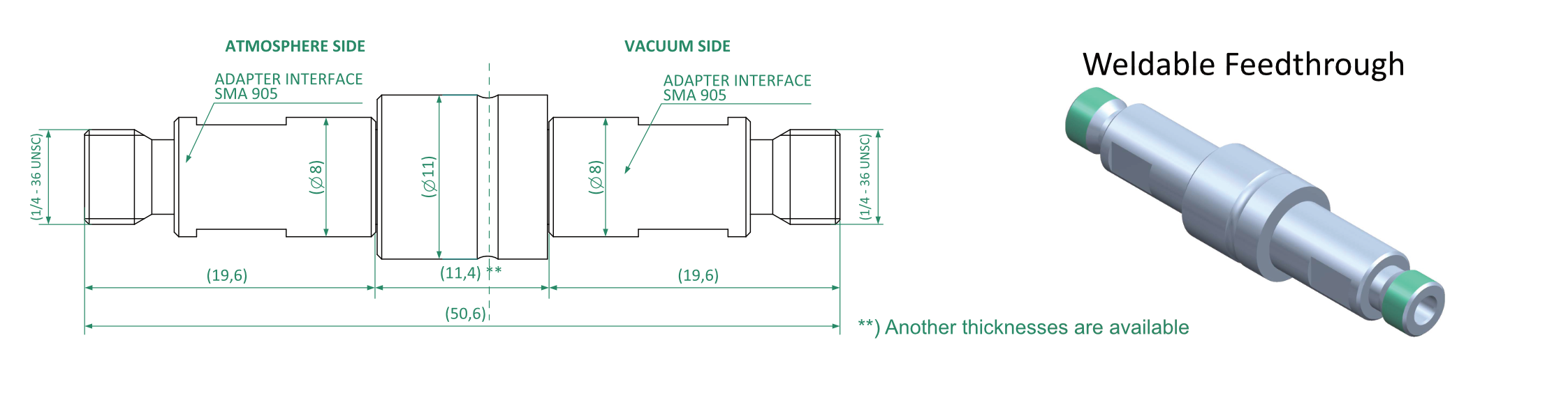 Vacuum Adapter Fiber Optic Feedthrough Without Flange